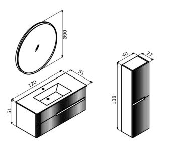 Orka Moonlight 120 Banyo Dolabı + Boy Dolabı 40 Beyaz ( Boy Dolabı Dahildir )