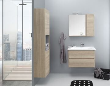 Orka Düden 80 Banyo Dolabı (Çekmeceli) + Boy Dolabı 40 Odeon Beyaz Meşe ( Boy Dolabı Dahildir )