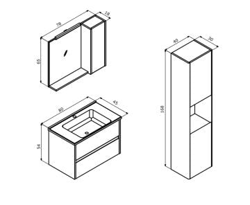 Orka Düden 80 Banyo Dolabı (Çekmeceli) + Boy Dolabı 40 Odeon Beyaz Meşe ( Boy Dolabı Dahildir )