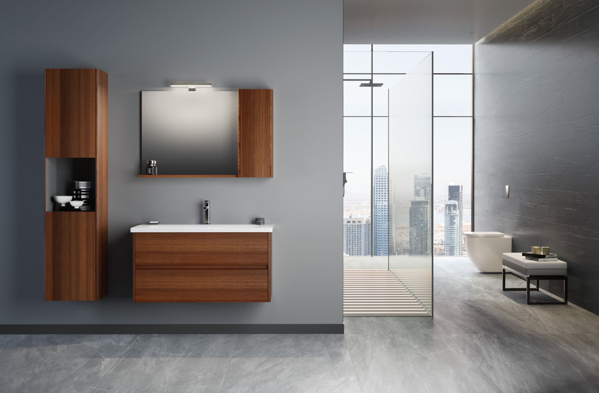 Orka Düden 100 Banyo Dolabı (Çekmeceli) Teak (Boy Dolabı Hariçtir)