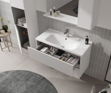 Orka Düden 100 Banyo Dolabı (Çekmeceli) + Boy Dolabı 40 Beyaz ( Boy Dolabı Dahildir )