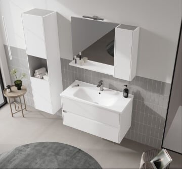 Orka Düden 100 Banyo Dolabı (Çekmeceli) + Boy Dolabı 40 Beyaz ( Boy Dolabı Dahildir )