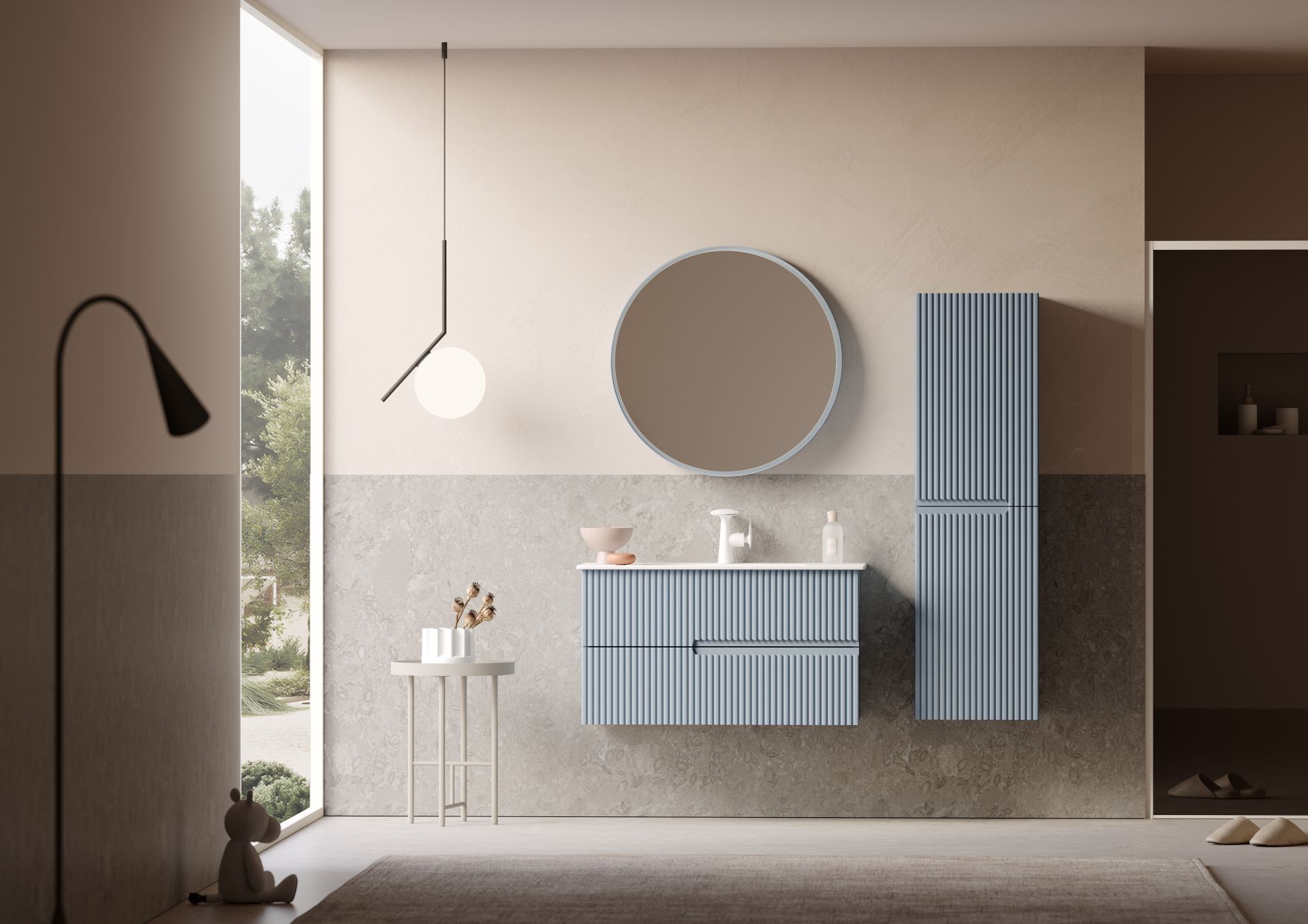 Orka Moonlight 90 Banyo Dolabı + Boy Dolabı 40 Açık Mavi ( Boy Dolabı Dahildir )