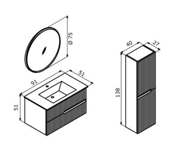 Orka Moonlight 90 Banyo Dolabı + Boy Dolabı 40 Lacivert ( Boy Dolabı Dahildir )
