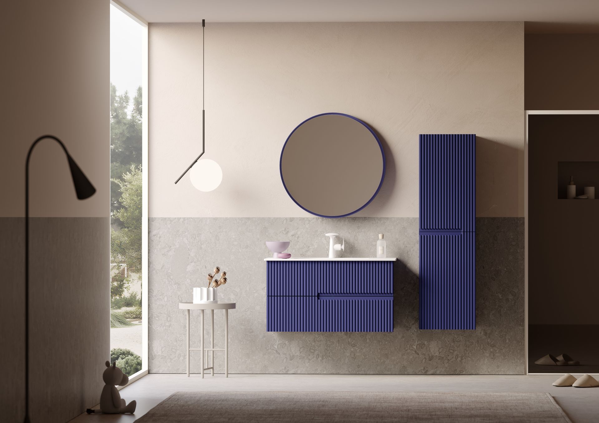 Orka Moonlight 90 Banyo Dolabı + Boy Dolabı 40 Lacivert ( Boy Dolabı Dahildir )