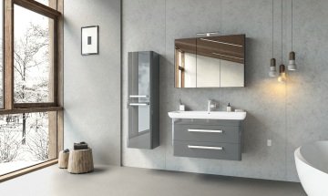 Orka Rose 100 Banyo Dolabı + Boy Dolabı 40 Gri ( Boy Dolabı Dahildir ) Parlak Beyaz Lake