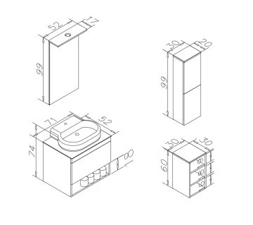 Orka Knidos 70+30 Banyo Dolabı Navaro ( Alt Yan Boy Dolabı Dahildir - Üst Asma Yan Boy Dolabı Hariçtir )