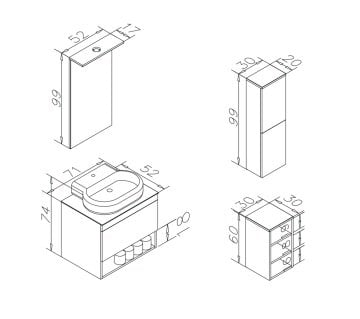 Orka Knidos 70+30 Banyo Dolabı Beyaz ( Alt ve Üst Yan Boy Dolapları Dahildir )