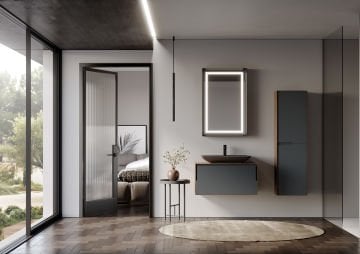 Orka Craft 80 Banyo Dolabı + Boy Dolabı 40 Ceviz / Mat Antrasit ( Boy Dolabı Dahildir )