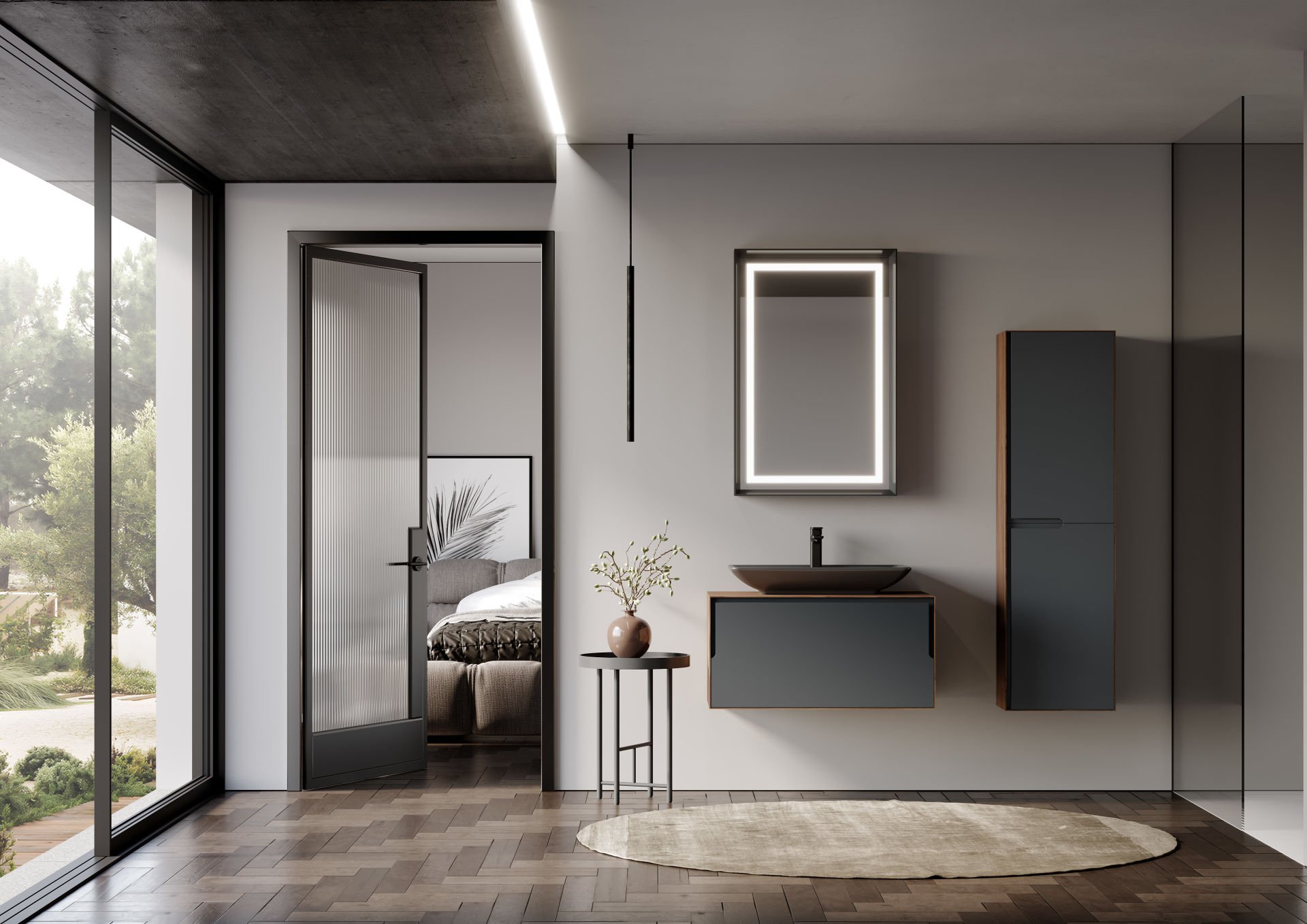 Orka Craft 80 Banyo Dolabı Ceviz / Mat Antrasit ( Boy Dolabı Hariçtir )