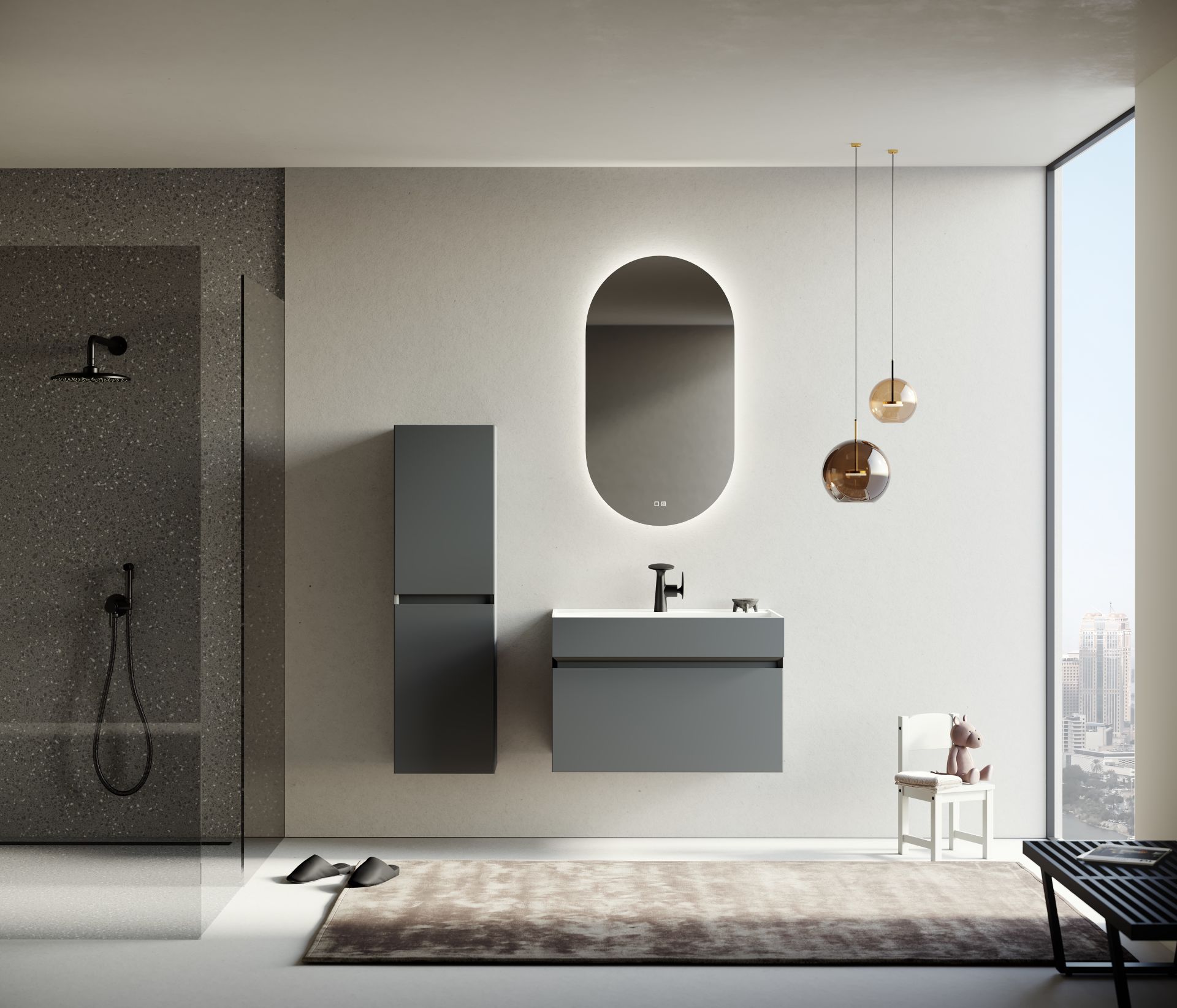 Orka Lusso 80 Banyo Dolabı + Boy Dolabı 40 Antrasit (Boy Dolabı Dahildir)