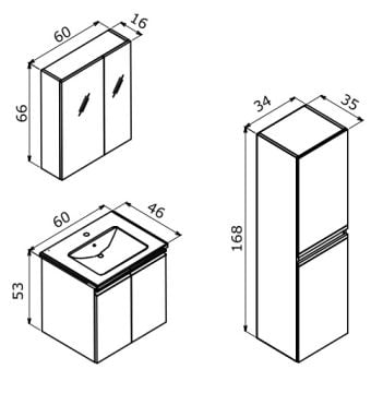 Orka Terme 60 Banyo Dolabı Beyaz (Boy Dolabı Hariçtir)