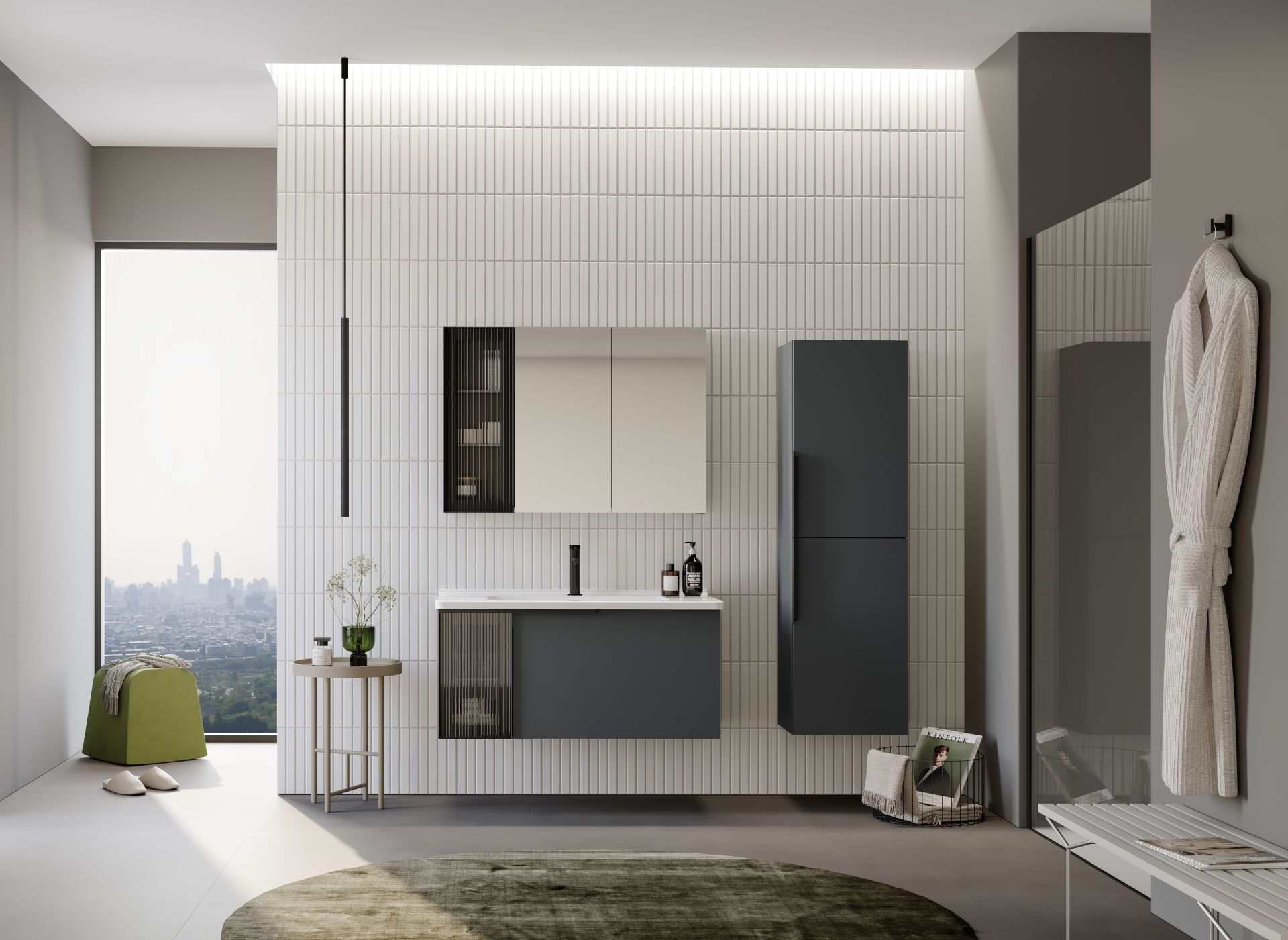 Orka Pure 100 Banyo Dolabı + Boy Dolabı 40 Antrasit (Boy Dolabı Dahildir)