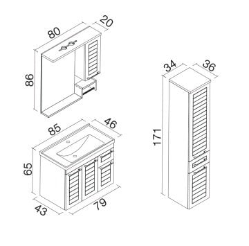 Orka Perge 85 Banyo Dolabı Sağ Beyaz (Boy Dolabı Hariçtir)