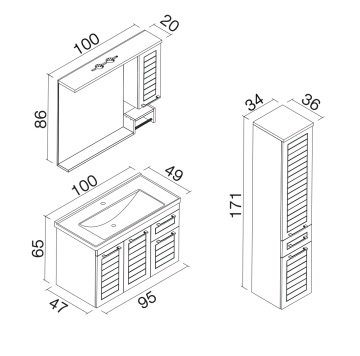 Orka Perge 100 Banyo Dolabı Sağ Beyaz (Boy Dolabı Hariçtir)