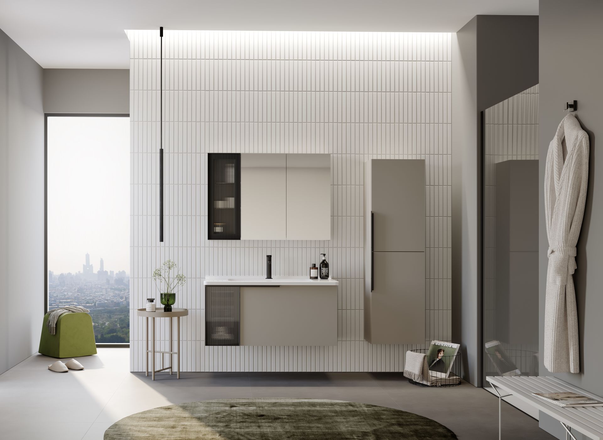 Orka Pure 100 Banyo Dolabı + Boy Dolabı 40 Vizon (Boy Dolabı Dahildir)