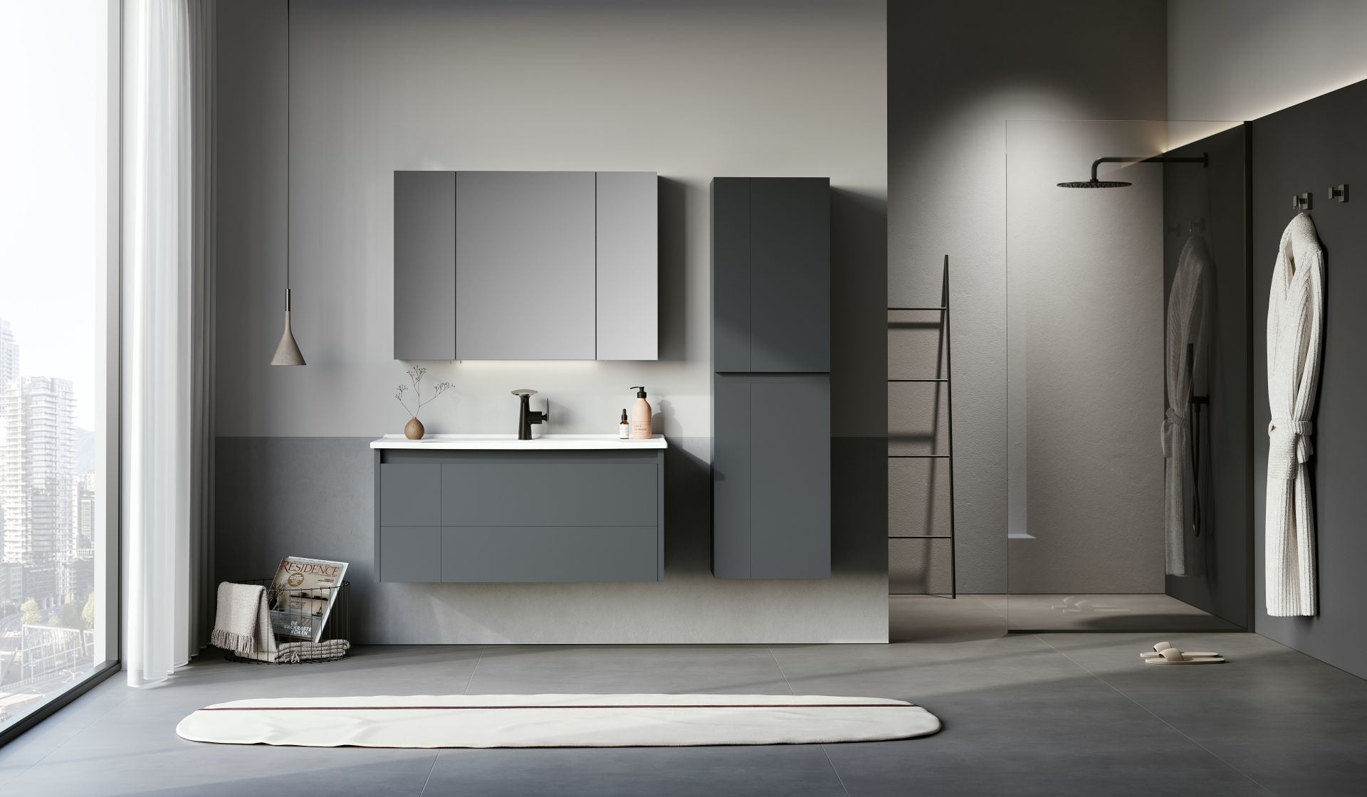 Orka Likya 80 Banyo Dolabı + Boy Dolabı 40 Antrasit (Boy Dolabı Dahildir)