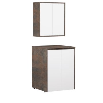 Orka Çamaşır Makinesi Dolabı Sedir 70 Banyo Dolabı Kahve Taş (Kapaklı) Beyaz