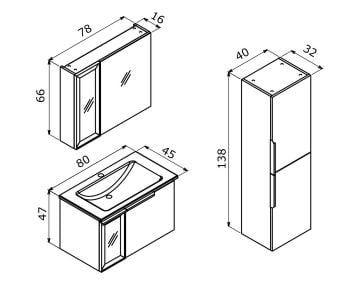 Orka Pure 80 Banyo Dolabı + Boy Dolabı 40 Vizon (Boy Dolabı Dahildir)