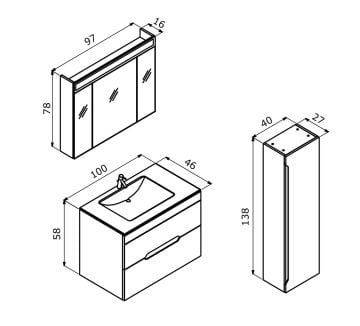 Orka Varna 100 Banyo Dolabı Antrasit ( Boy Dolabı Hariçtir )