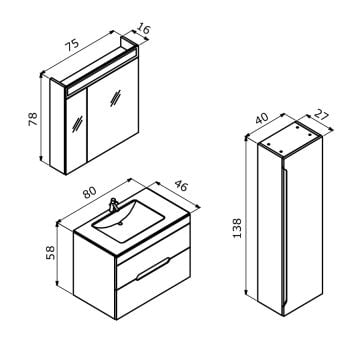 Orka Varna 80 Banyo Dolabı Kaşmir ( Boy Dolabı Hariçtir )
