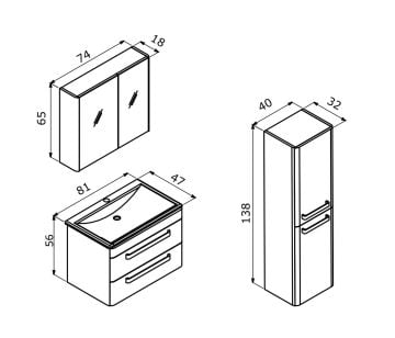 Orka Rose 80 Banyo Dolabı + Boy Dolabı 40 Beyaz ( Boy Dolabı Dahildir )