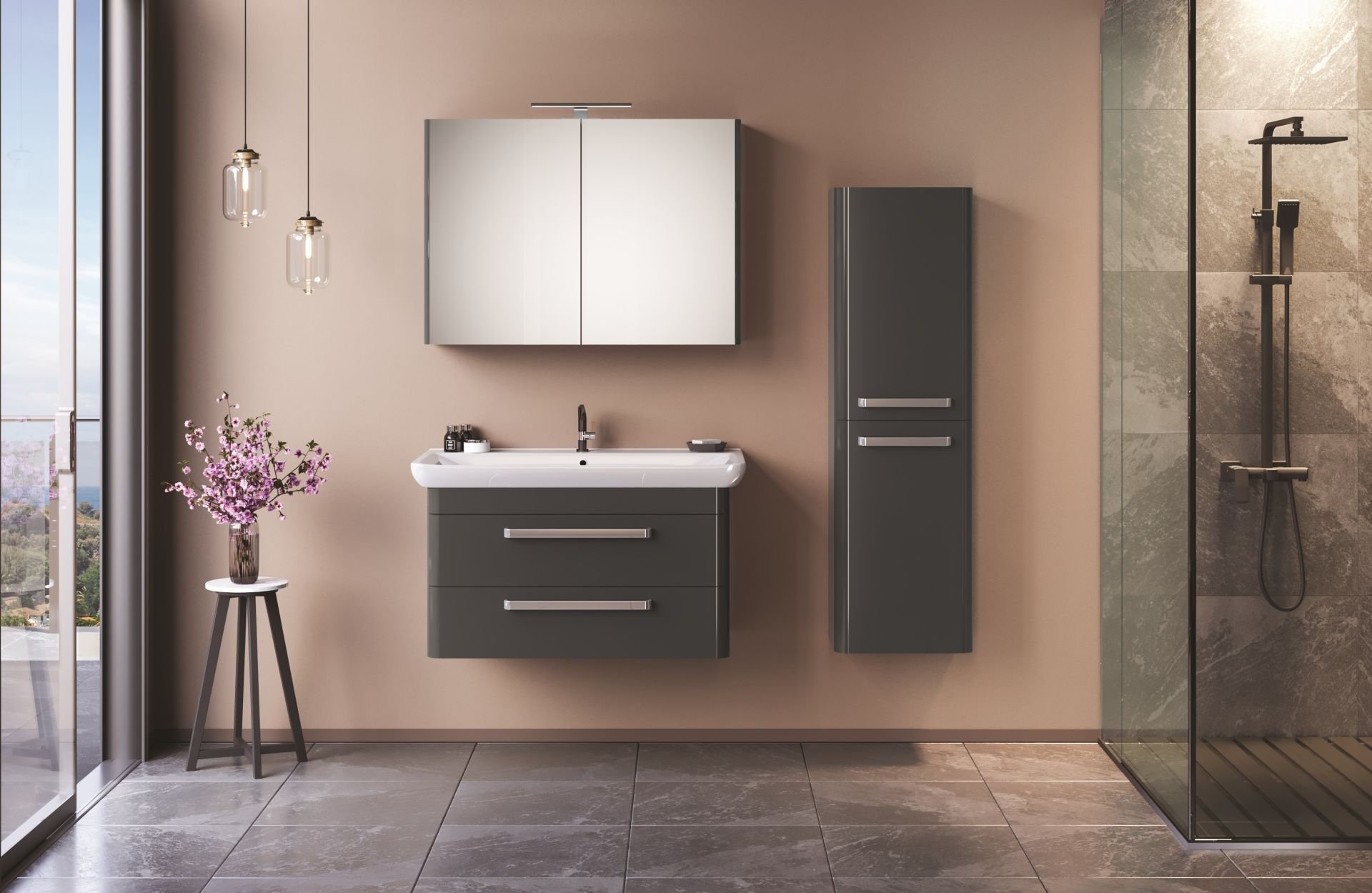 Orka Rose 80 Banyo Dolabı + Boy Dolabı 40 Gri ( Boy Dolabı Dahildir )