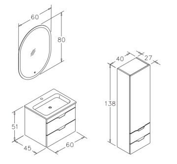 Orka Vento 60 Banyo Dolabı + Boy Dolabı 40 Glasgow ( Boy Dolabı Dahildir )