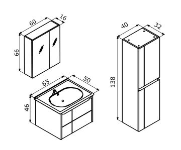 Orka Likya 65 Banyo Dolabı + Boy Dolabı 40 Antrasit (Boy Dolabı Dahildir)
