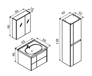 Orka Likya 65 Banyo Dolabı Antrasit (Boy Dolabı Hariç)