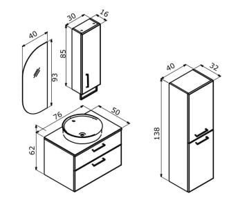 Orka Salerno 75 Banyo Dolabı + Boy Dolabı 40 Legnano / Mat Beyaz ( Boy Dolabı Dahildir )