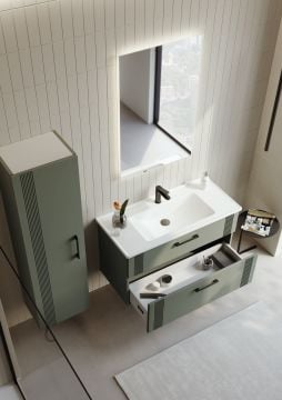 Orka Bari 85 Banyo Dolabı (Led Aynalı) + Boy Dolabı 40 Mat Soft Yeşil ( Boy Dolabı Dahildir )