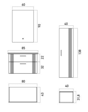 Orka Bari 85 Banyo Dolabı (Led Aynalı) + Boy Dolabı 40 Mat Soft Yeşil ( Boy Dolabı Dahildir )