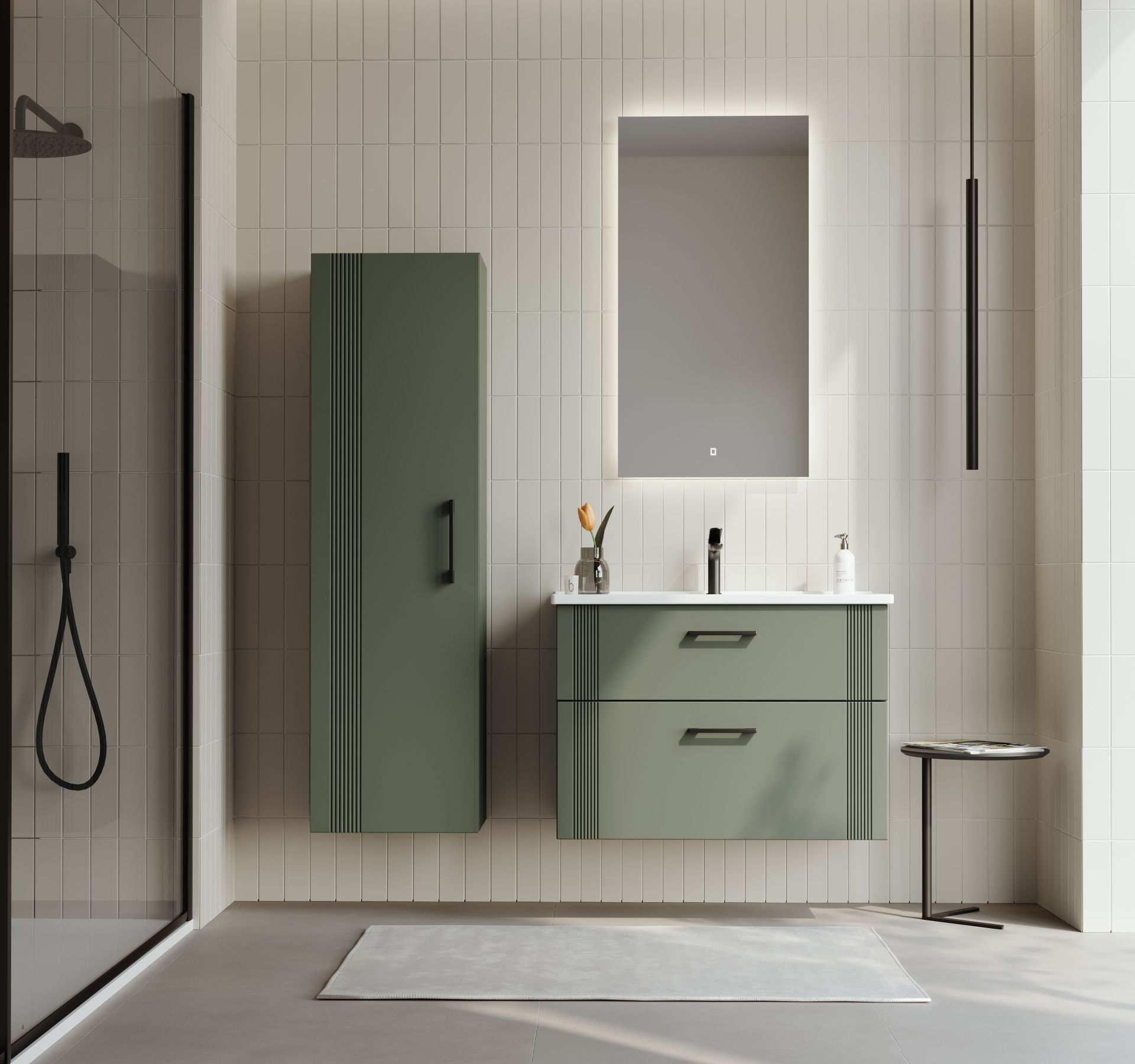 Orka Bari 85 Banyo Dolabı (Led Aynalı) Mat Soft Yeşil ( Boy Dolabı Hariçtir )