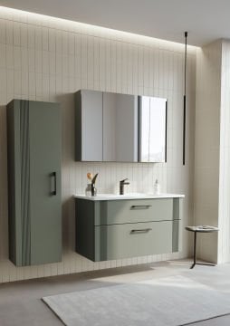 Orka Bari 100 Banyo Dolabı (Dolaplı Aynalı) + Boy Dolabı 40 Mat Soft Yeşil ( Boy Dolabı Dahildir )