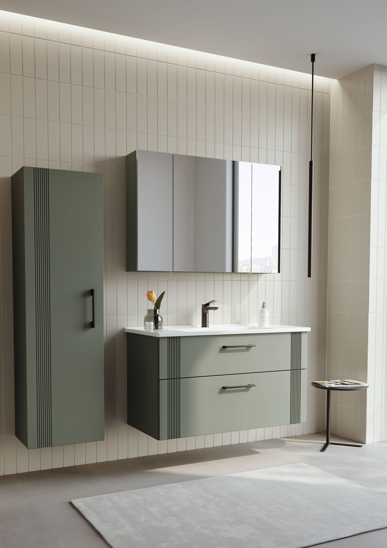 Orka Bari 100 Banyo Dolabı (Dolaplı Aynalı) Mat Soft Yeşil ( Boy Dolabı Hariçtir )