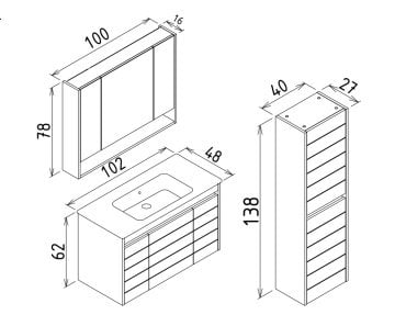 Orka Ricato 100 Banyo Dolabı + Boy Dolabı 40 Morgana Kiraz / Antrasit (Boy Dolabı Dahildir)