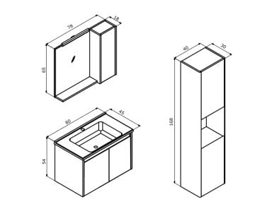 Orka Düden 80 Banyo Dolabı ( Kapaklı ) + Boy Dolabı 40 Beyaz ( Boy Dolabı Dahildir )