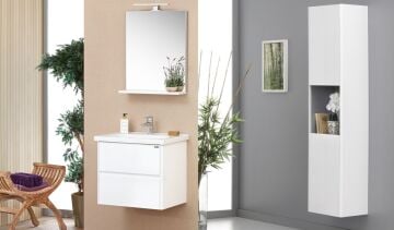 Orka Düden 65 Banyo Dolabı (Çekmeceli) + Boy Dolabı 40 Beyaz ( Boy Dolabı Dahildir )