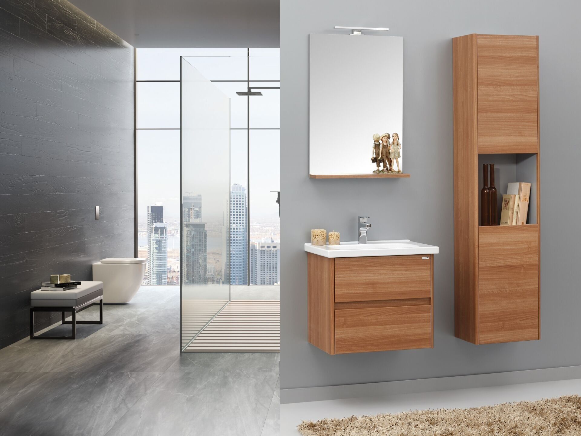 Orka Düden 65 Banyo Dolabı (Çekmeceli) Teak ( Boy Dolabı Hariçtir )