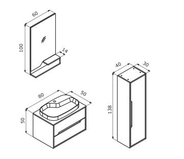Orka Galia 80 Banyo Dolabı + Boy Dolabı 40 Legnano ( Boy Dolabı Dahil 1 Ad. )