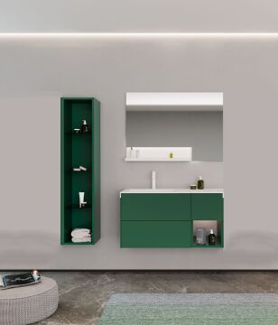 Orka Milano 120 Banyo Dolabı + Boy Dolabı 30 Yeşil ( Boy Dolabı Dahildir ) Mat Antrasit Lake