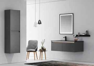 Orka Lisbon 110 Banyo Dolabı Antrasit (Style 65x75 Led Aynalı) (Etajer Hariç) (Boy Dolabı Hariç)