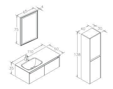 Orka Lisbon 110 Banyo Dolabı Antrasit (Style 65x75 Led Aynalı) (Etajer Hariç) (Boy Dolabı Hariç)