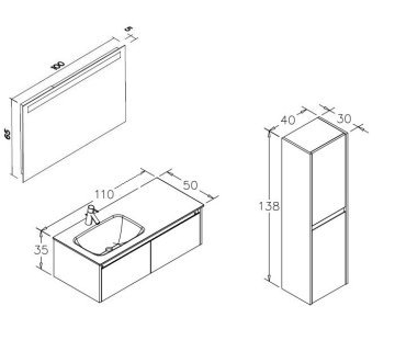 Orka Lisbon 110 Banyo Dolabı Antrasit (100x65 Led Aynalı) (Etajer Hariç) (Boy Dolabı Hariç)