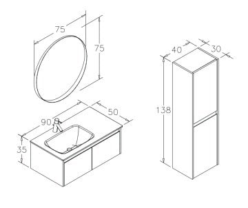 Orka Lisbon 90 Banyo Dolabı (Etajer Hariç) + Boy Dolabı 40 Beyaz (Boy Dolabı Dahildir)