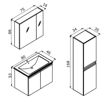 Orka Terme 80 Banyo Dolabı Kaşmir (Boy Dolabı Hariçtir)