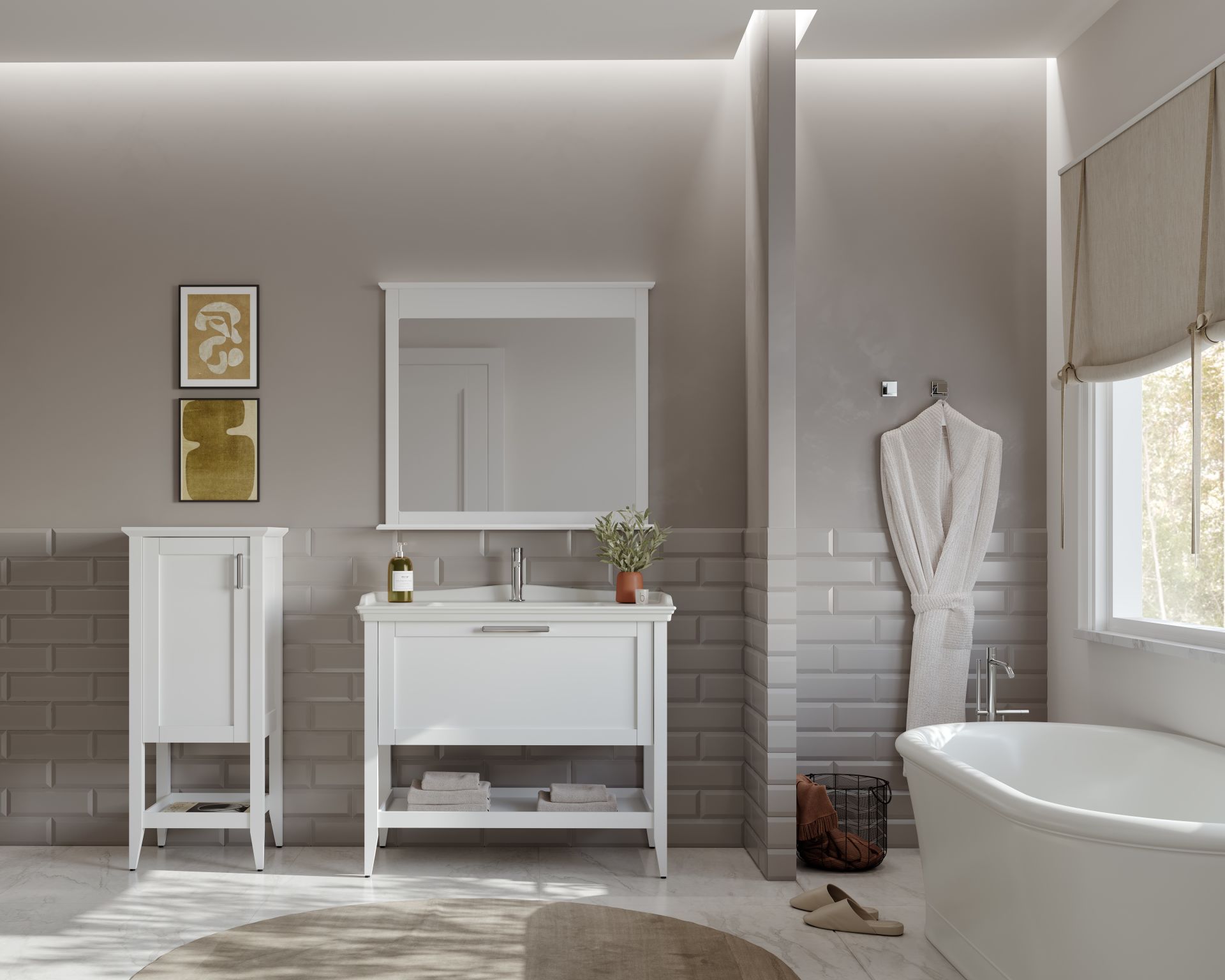 Orka Bastle 80 Banyo Dolabı + Boy Dolabı 48 Beyaz (Boy Dolabı Dahildir)