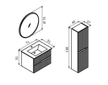 Orka Moonlight 70 Banyo Dolabı + Boy Dolabı 40 Gri ( Boy Dolabı Dahildir )