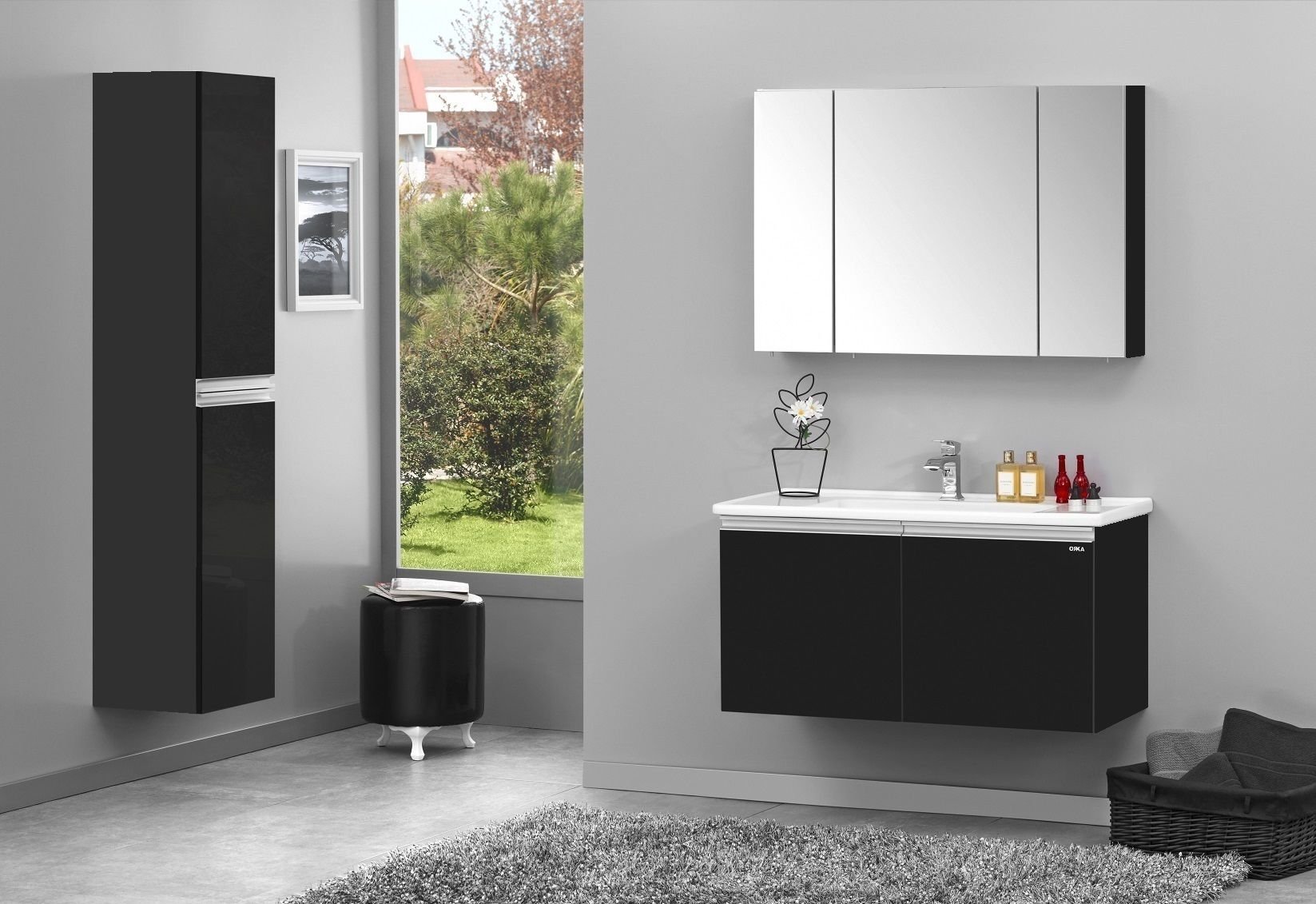 Orka Terme 100 Banyo Dolabı + Boy Dolabı 35 Siyah (Boy Dolabı Dahildir)